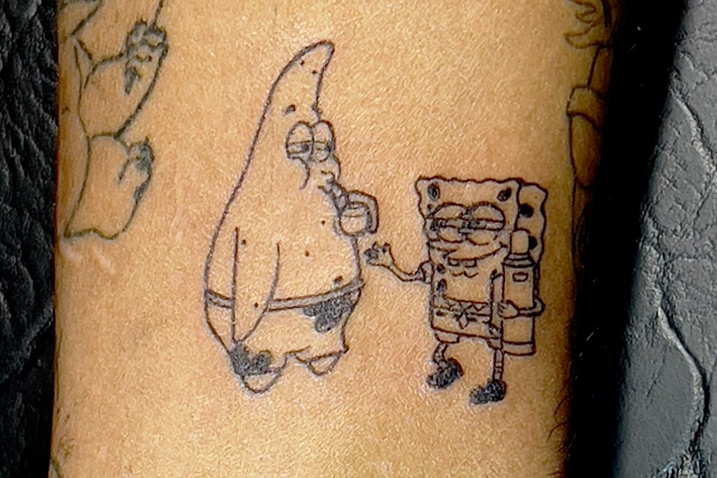 Tattoo Bob Esponja y Patricio tomando mate